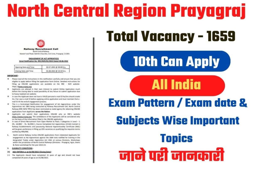 NCR RRC Prayagraj Apprentice Syllabus 2022 Syllabus Exam Pattern