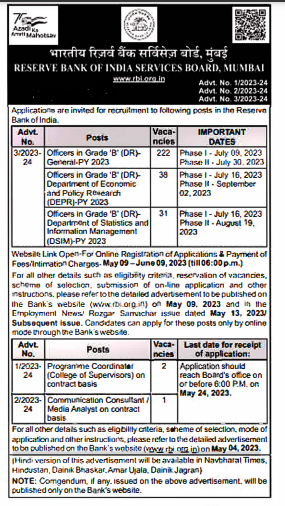 RBI Grade B Recruitment 2023 Notification Out For 291 Posts Check How