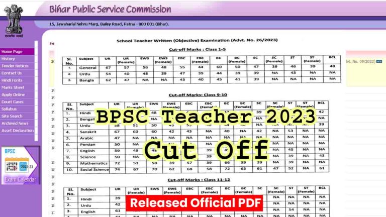 BPSC Teacher Cut Off 2023 Released Official PDF Category Wise Check