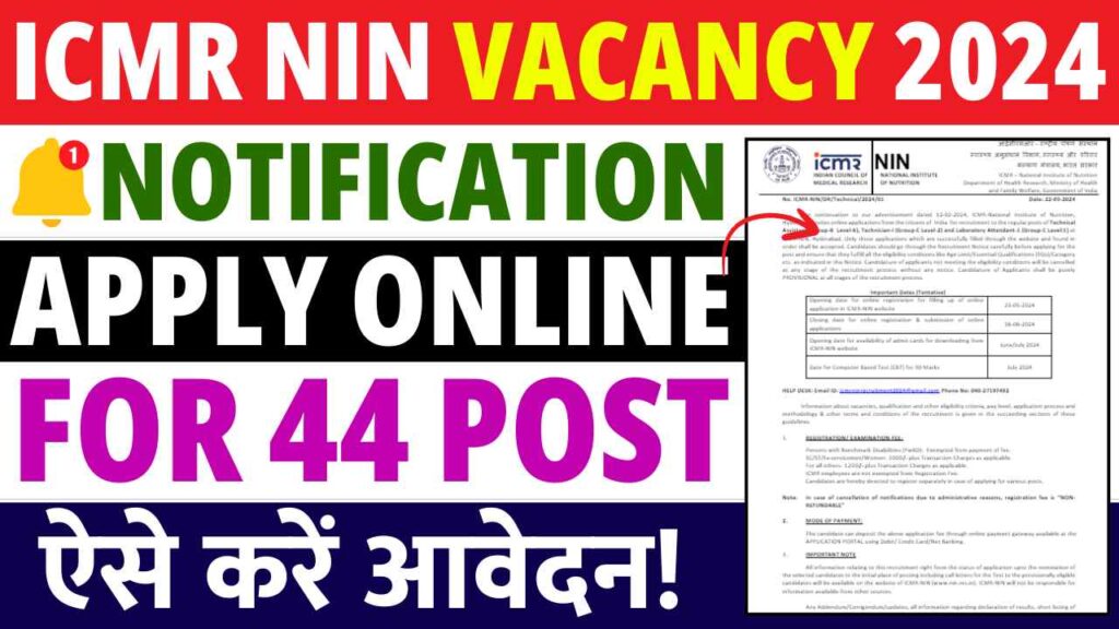 ICMR NIN Vacancy 2024 Apply Online For 44 Technical Assistant