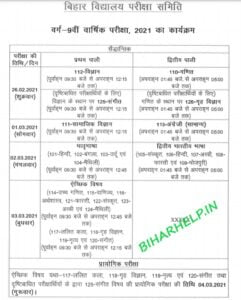 Bihar Board 9th Class Exam Date 2021