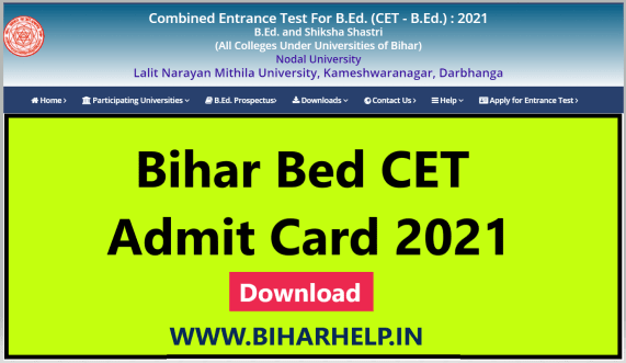 Bihar Bed CET Admit Card 2021