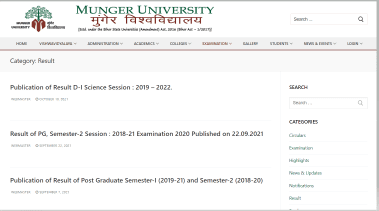 Munger University UG Part 1 Result 2021