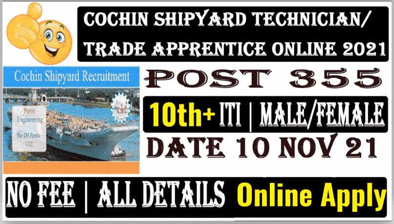 Cochin Shipyard Apprentice Online Form 2021 - Major Highlights