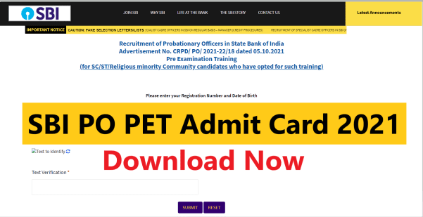 SBI PO PET Admit Card 2021: How to Download SBI PO PET Admit Card 2021 ( Live )