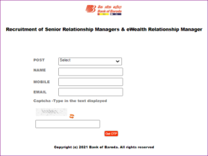 Bank of Baroda Relationship Manager Online Form 2021