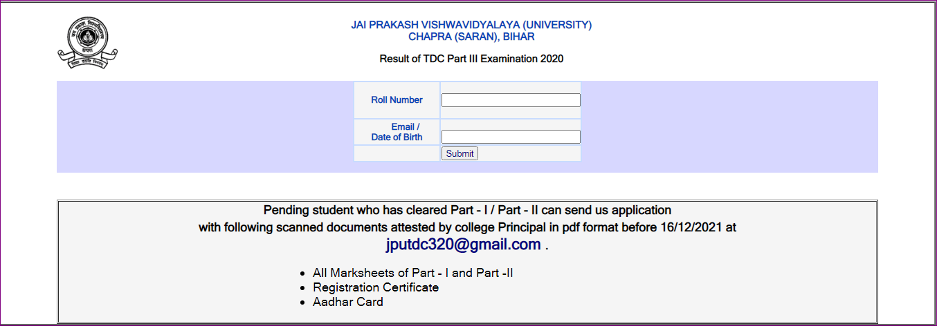 Jai Prakash University Part 3 Result 2021: Download JPV BA BSc BCom 3rd ...