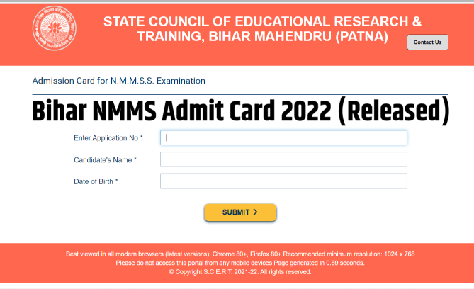 Bihar NMMS Admit Card 2022 (Released)