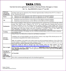 TATA Steel JET Recruitment 2022