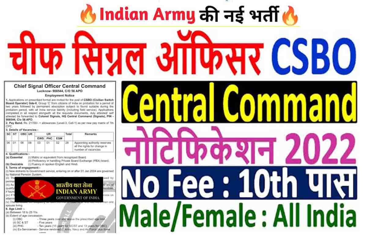 CSO Central Command CSBO Recruitment 2022