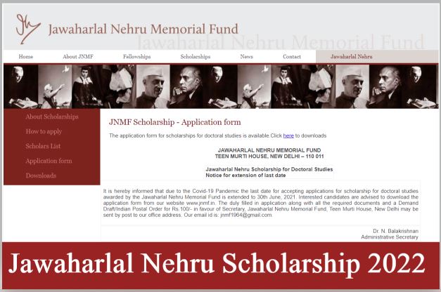 Jawaharlal Nehru Scholarship 2022