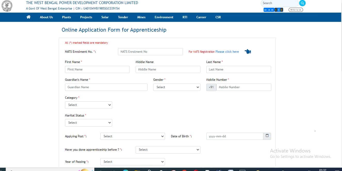 WBPDCL Graduate Technician Apprentice Online Form 2022