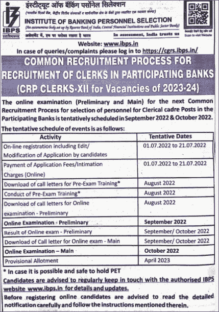 IBPS Clerk Recruitment 2022