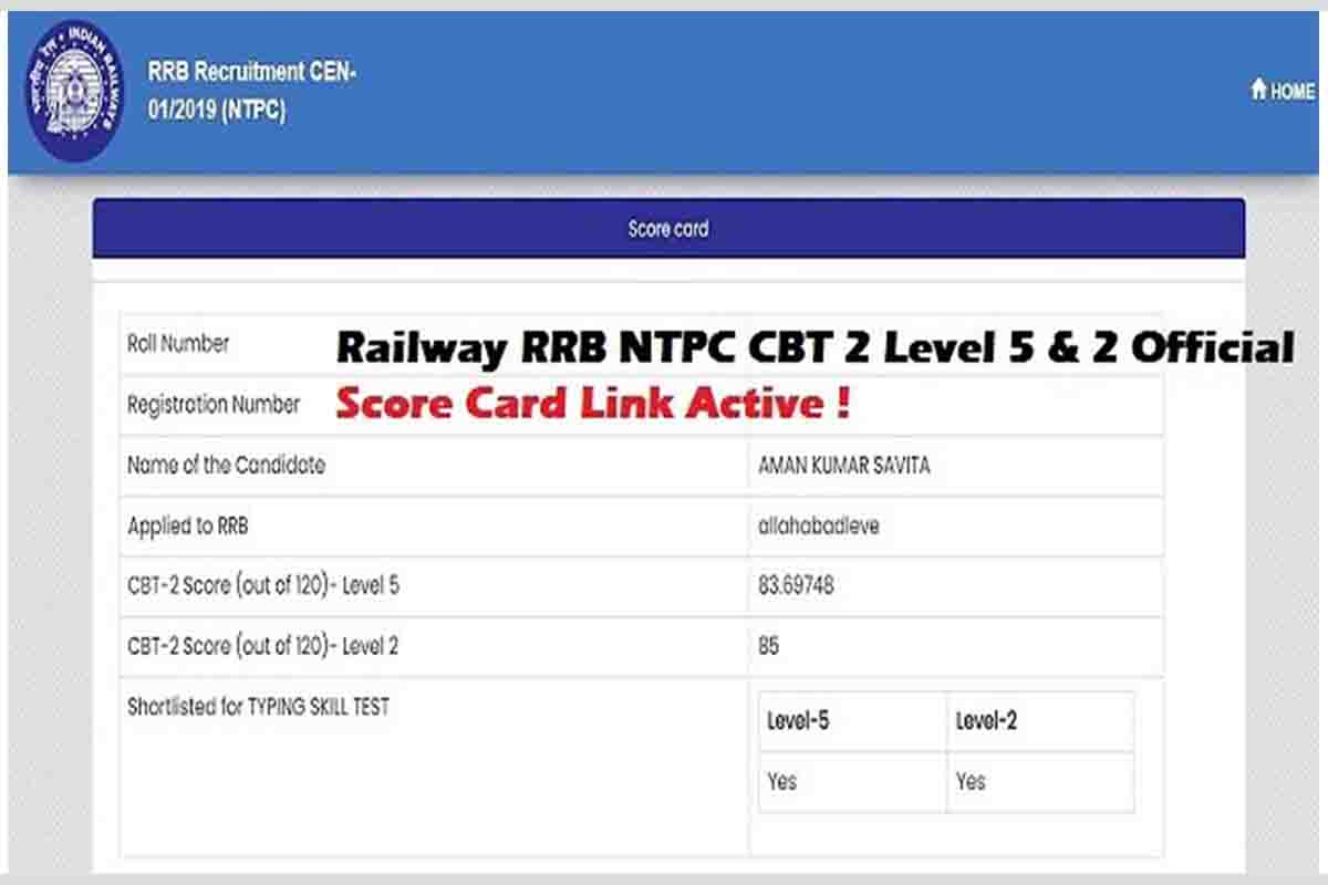 RRB NTPC CBT 2 Score Card 2022 