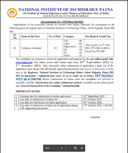 NIT Patna Technical Assistant Recruitment 2022