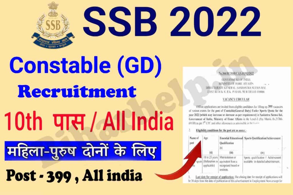 SSB Constable GD Recruitment 2022 Apply Form For GD (Sports Quota) 399 ...