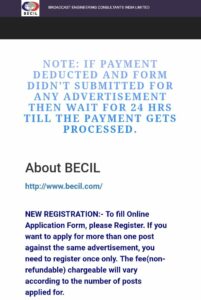 How to Online Apply BECIL Technical Assistant Recruitment 2022 Step by Step?