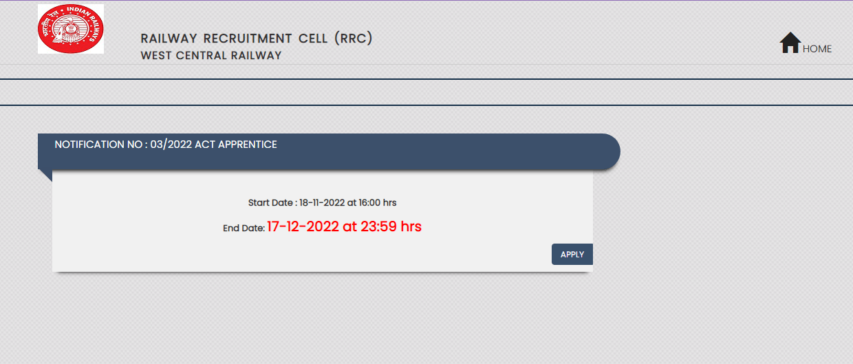 RRC WCR Apprentice Recruitment 2025 Official Website Screenshot.