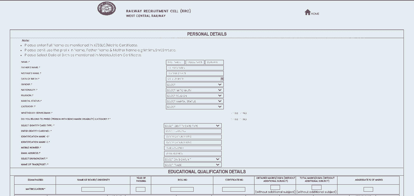 RRC WCR Apprentice Recruitment 2025 Official Website Screenshot.