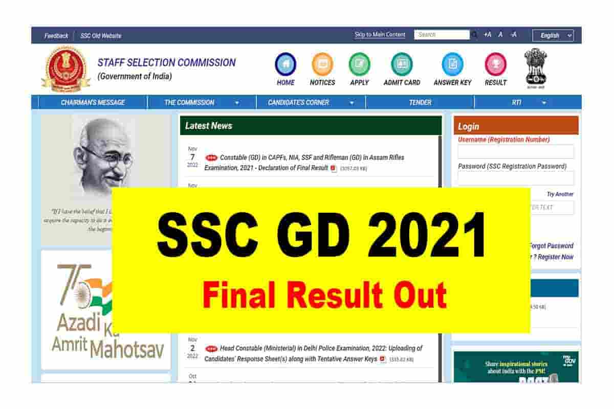 SSC GD 2021 Final Result Out 