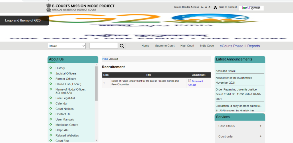 Rewari Court Recruitment 2023 Peon And Process Server Posts