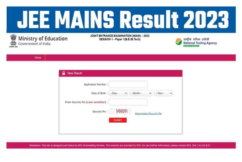 JEE MAINS Result 2023