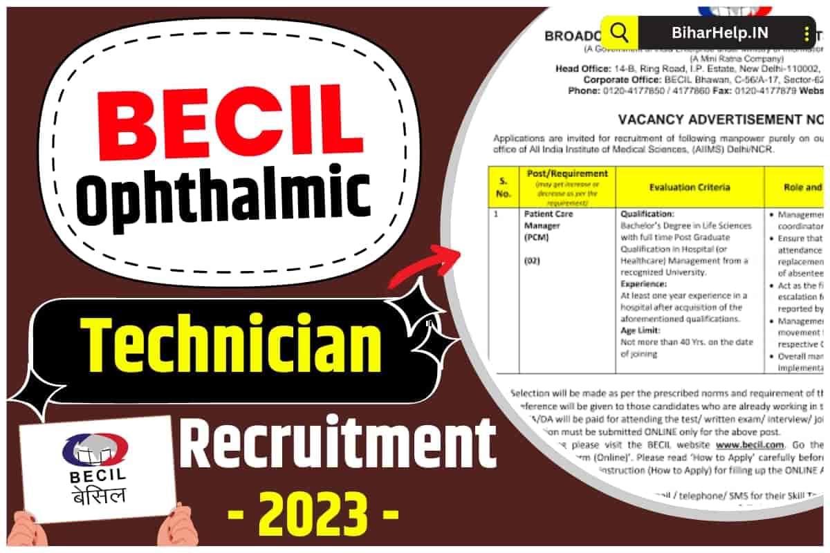 BECIL Ophthalmic Technician Recruitment 2023