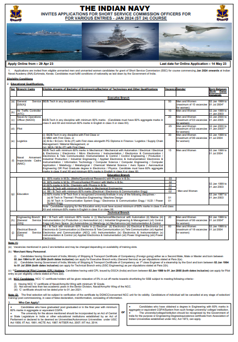 Indian Navy SSC Officer Recruitment 2025 Official Notification Screenshot.