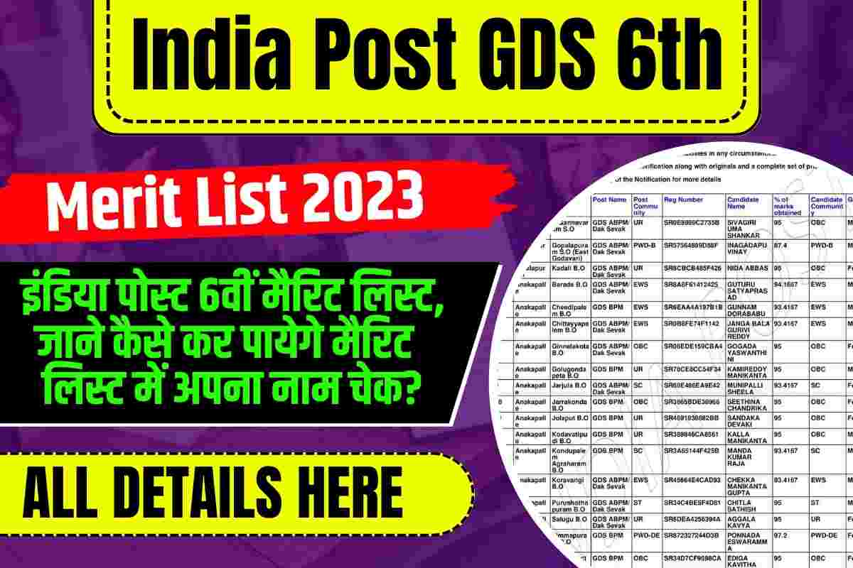 India Post GDS 6th Merit List 2023