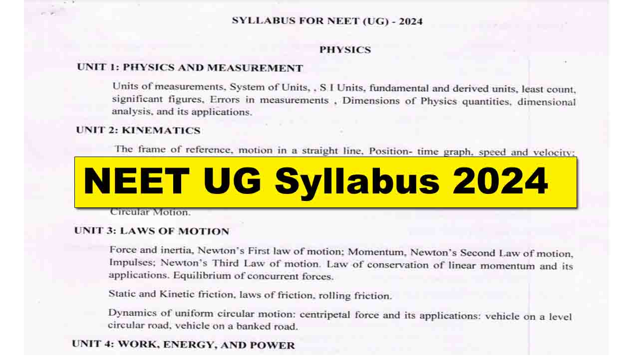 NTA NEET UG Syllabus 2024 साल 2024 मे होने वाली UG NEET Entrance Exam