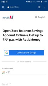 Kotak Mahindra Bank Zero Balance Account Opening Online 