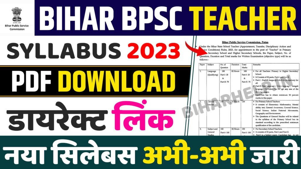 Bihar BPSC Teacher Syllabus 2024(Out) PDF Download For TRE 2.0 - Check ...