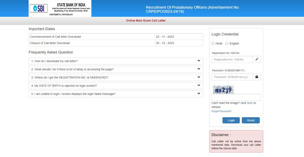 SBI PO Mains Admit Card 2023 Direct Download Link