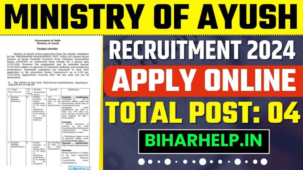 Ministry Of Ayush Recruitment 2024 Apply For Data Entry Operator ...