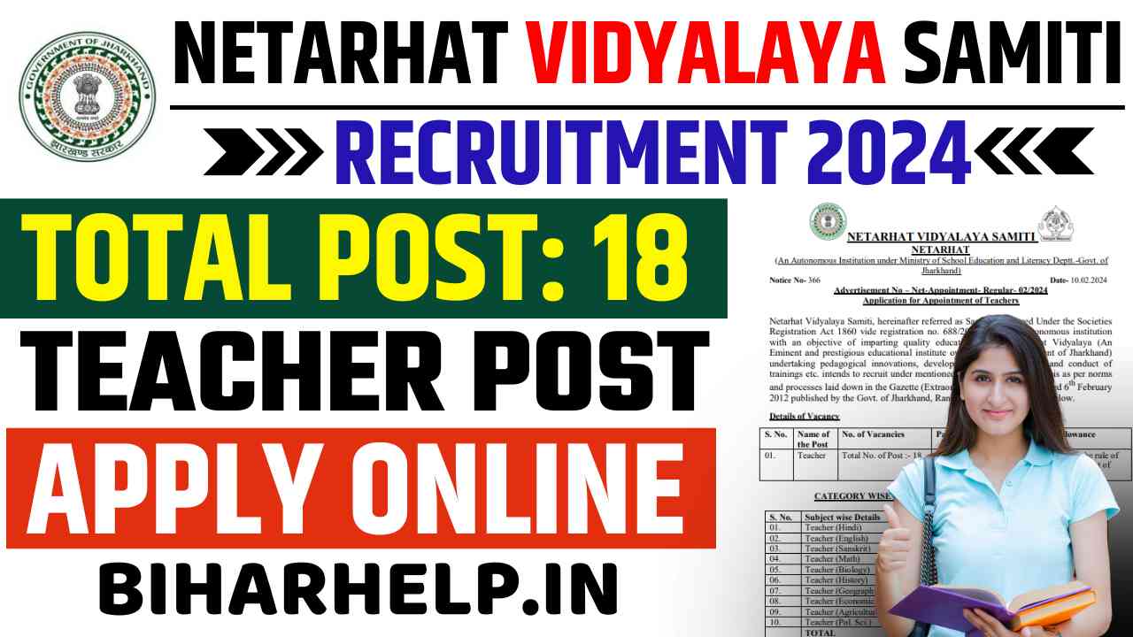 Netarhat Vidyalaya Samiti Recruitment 2024