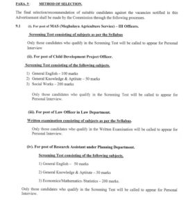 Meghalaya PSC Selection Method and Exam Pattern 