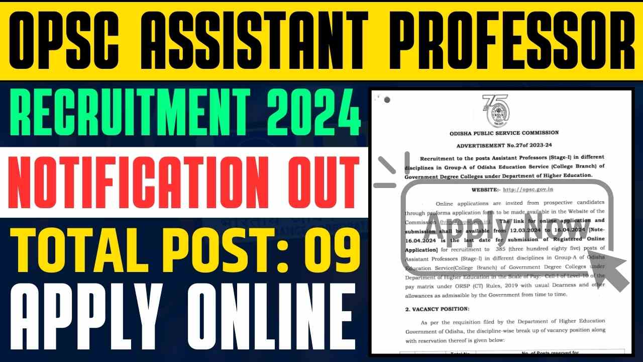 OPSC ASSISTANT PROFESSOR RECRUITMENT 2024
