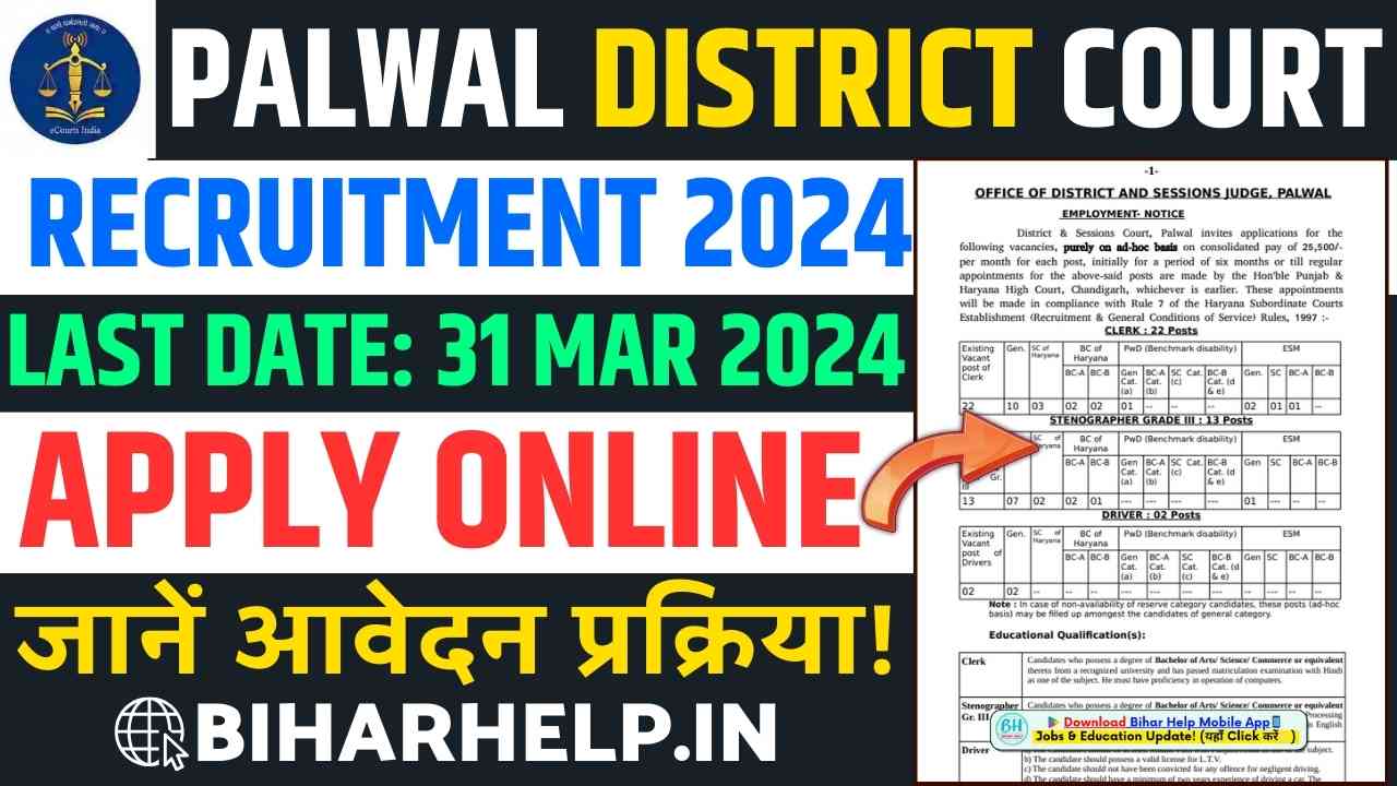 PALWAL DISTRICT COURT RECRUITMENT 2024