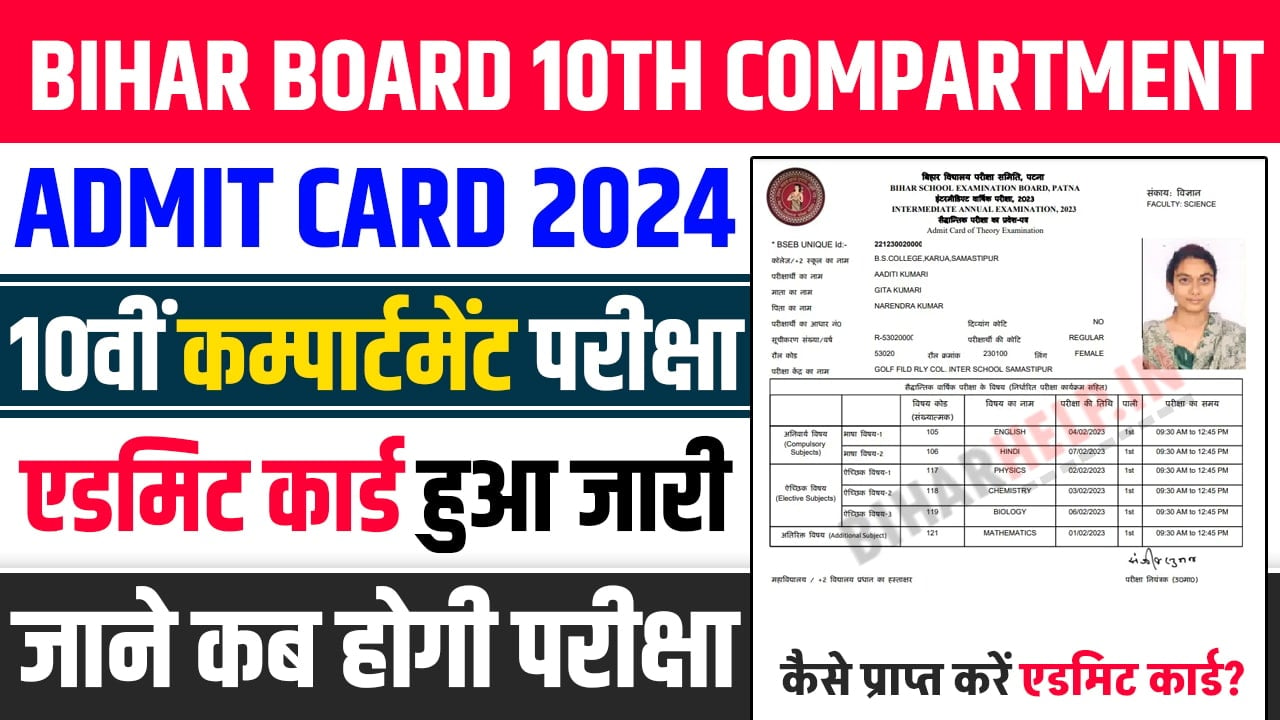 Bihar Board 10th Compartment Admit Card 2024