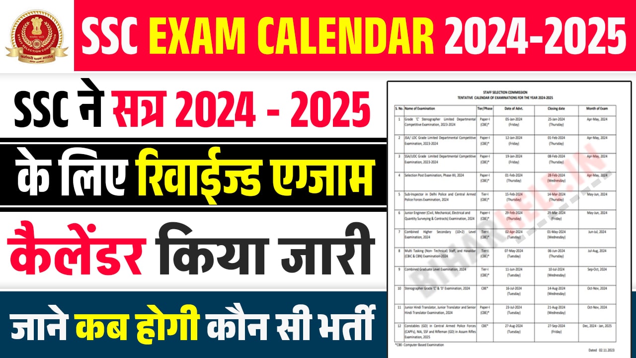 SSC Exam Calendar 2024-2025
