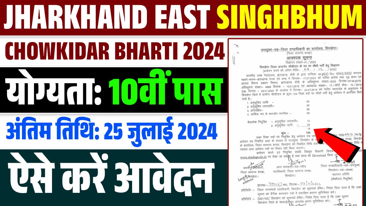 Jharkhand East Singhbhum Chowkidar Bharti 2024