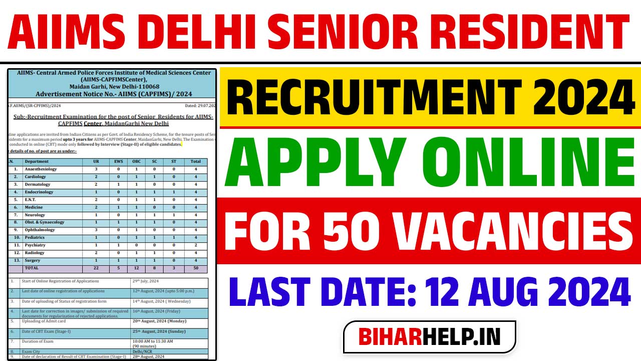 AIIMS Delhi Senior Resident Recruitment 2024