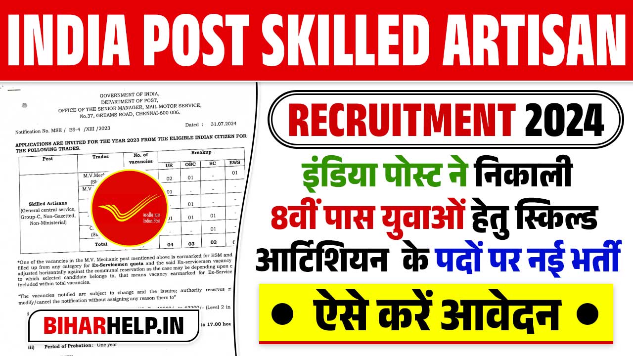 India Post Skilled Artisan Recruitment 2024