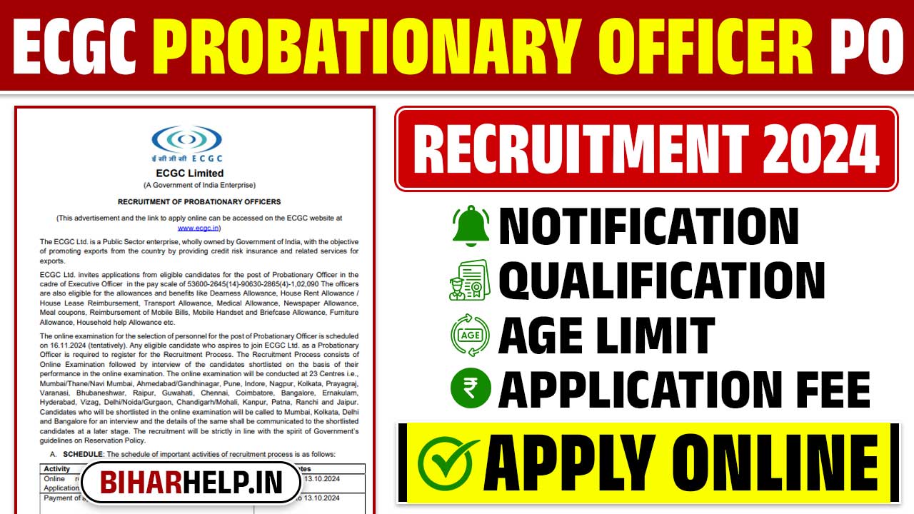 ECGC Probationary Officer PO Recruitment 2024