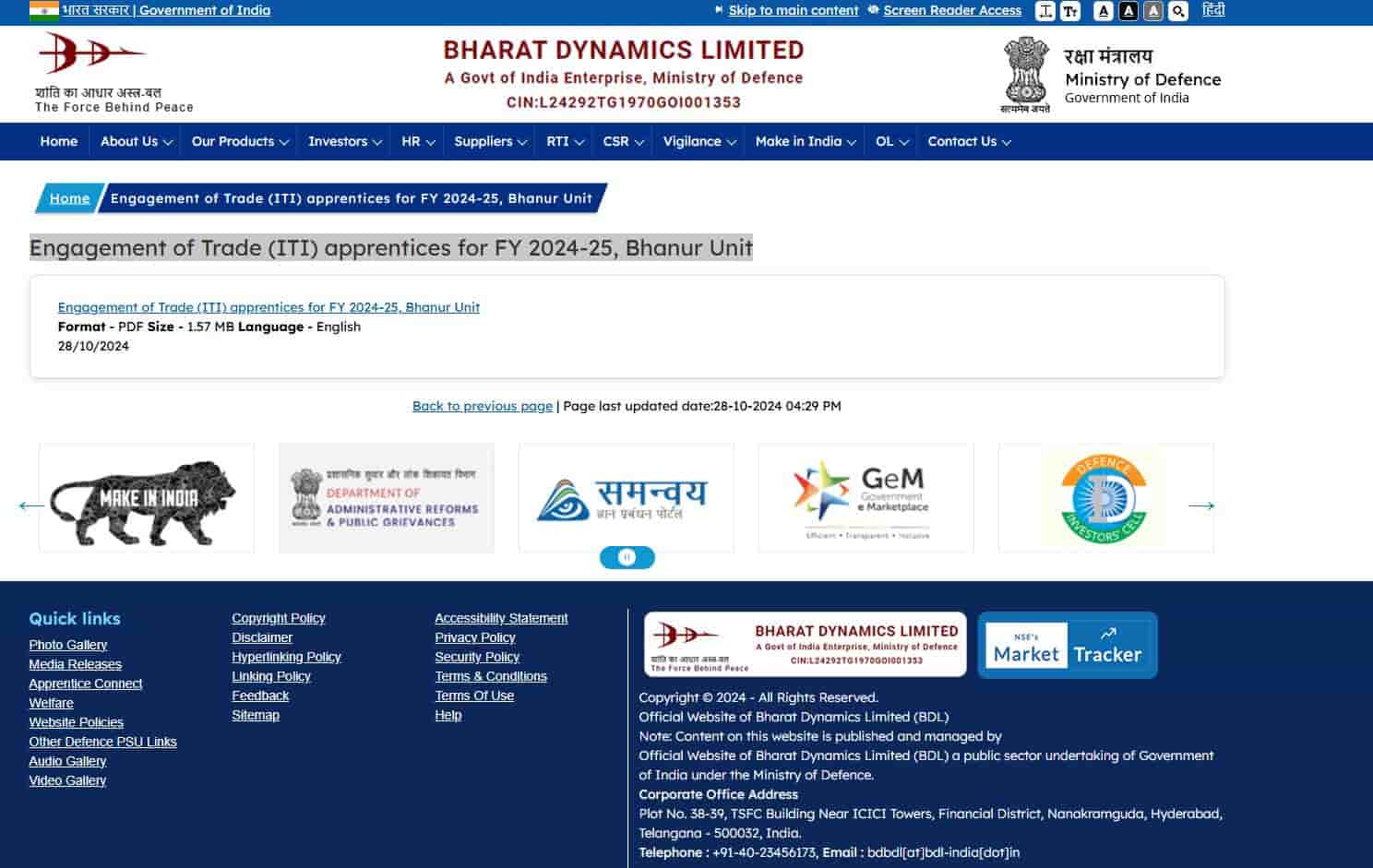 BDL Apprenticeship 2024 Notification Apply Online For 117 Trade Apprentice