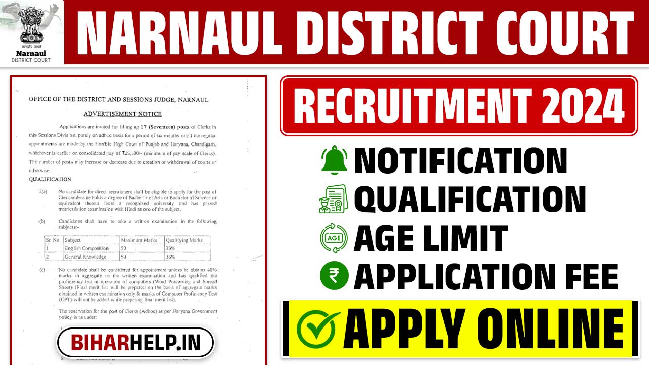 Narnaul District Court Recruitment 2024