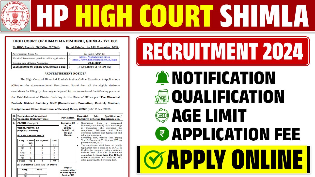 HP High Court Shimla Recruitment 2024