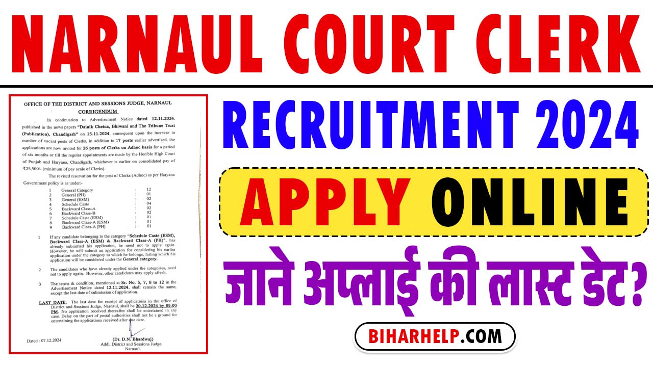 Narnaul District Court Vacancy 2024