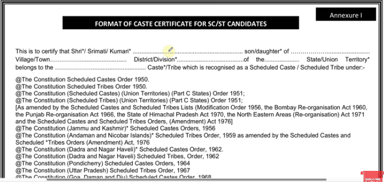 RRB Group D Caste Certificate