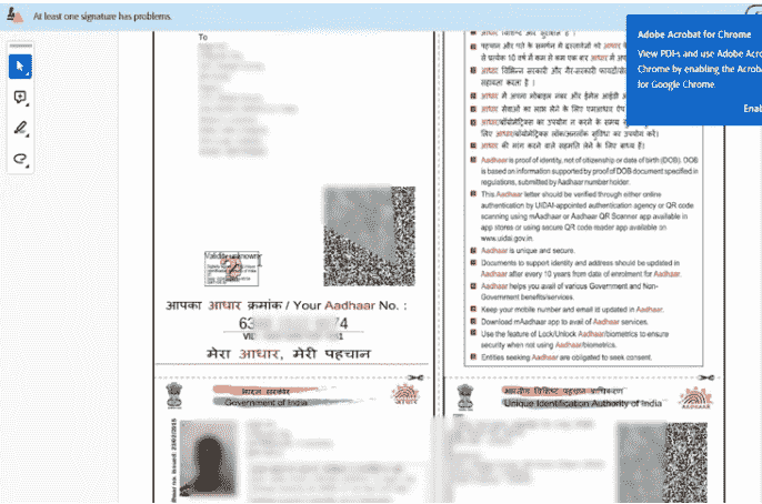 Aadhaar Card Signature Validation Online